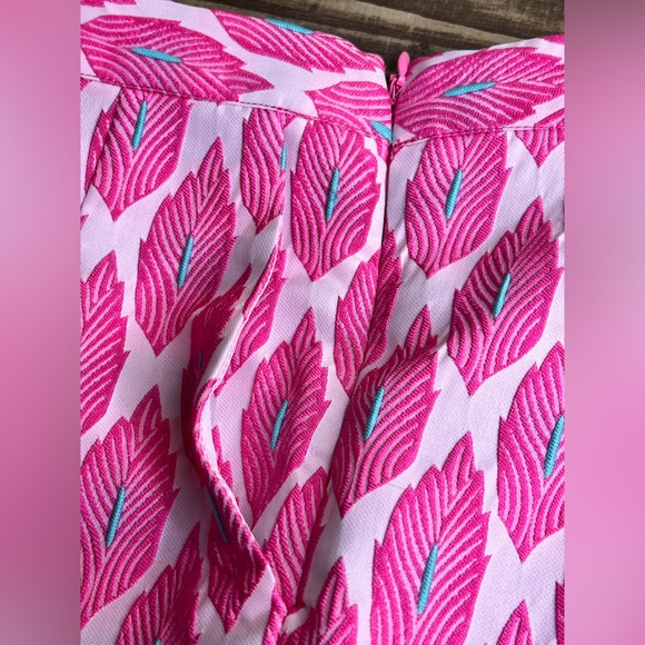 Ladakh Pink Green Feather Leaves Jaquard Patterned Shorts Small NWT Hi Rise wht - Picture 3 of 5